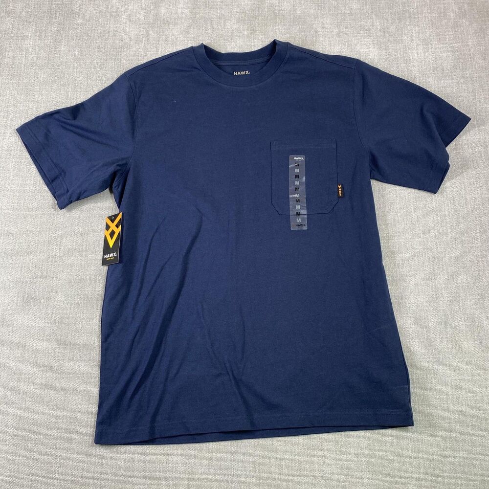 HAWX Shirt Mens Medium Blue Pocket Work Gear Cotton Crewneck Tee Workwear